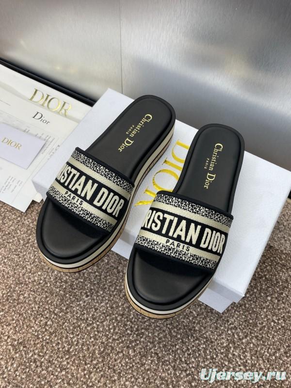 2025 Slippers Dior Black Fabric Slippers CD Logo KFY00280