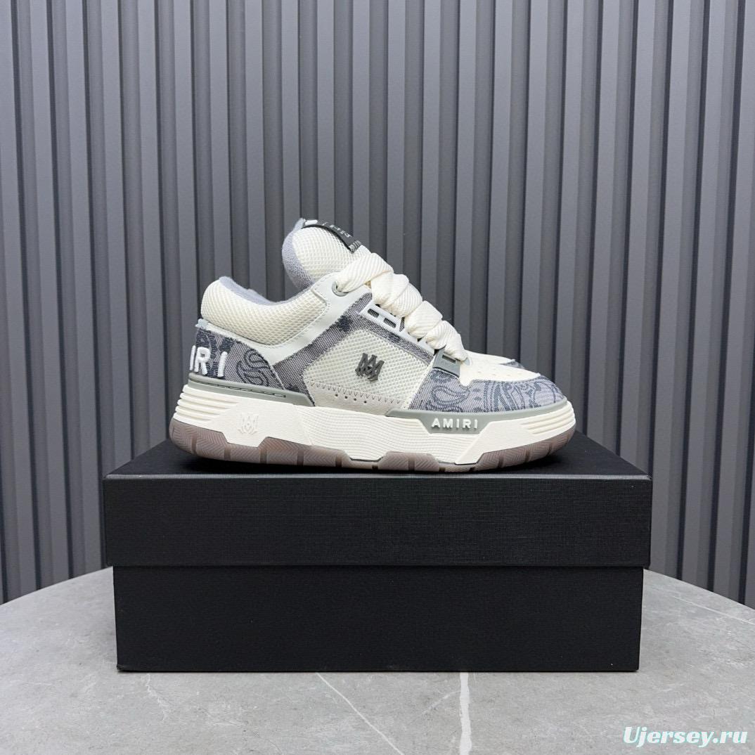 2024 Unisex Amiri White Grey Mesh Leather Sneakers MJ00360