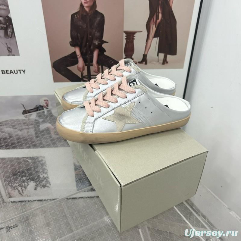 2025 GGDB White Silver Beige Leather Suede Star Sneakers Mule