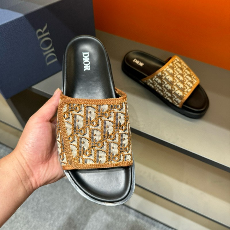 2024 Slippers Dior brown beige jacquard leather Slippers MJ00180