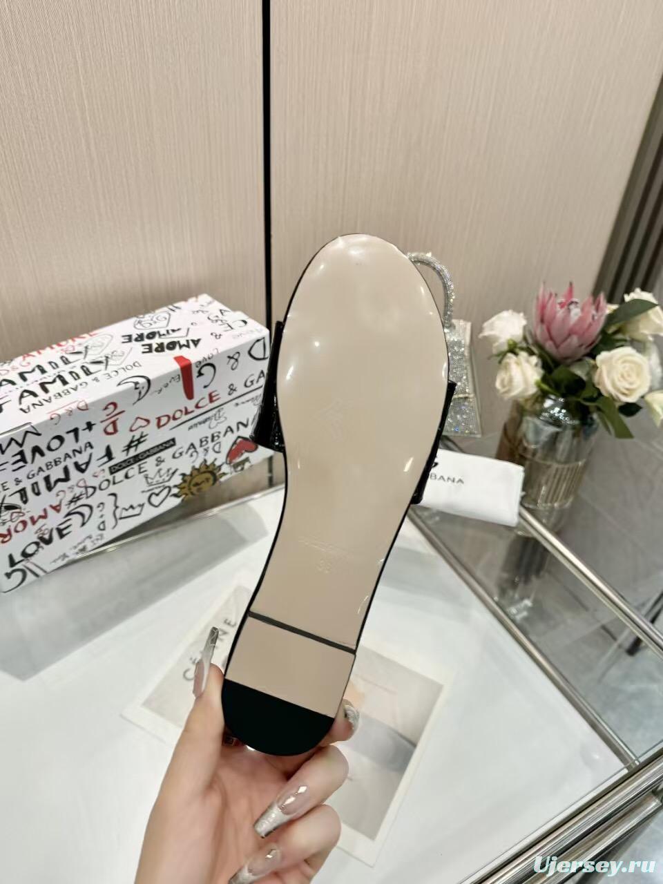 2025 Women Dolce & Gabbana Black Leather Slide Sandals LY00190