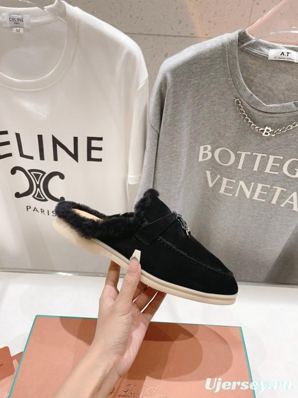 2024 Slippers LP Black Suede Shearling Loafers MJ00300