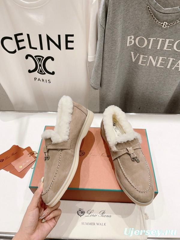 2024 Unisex LP Beige Suede Shearling Loafers MJ00300