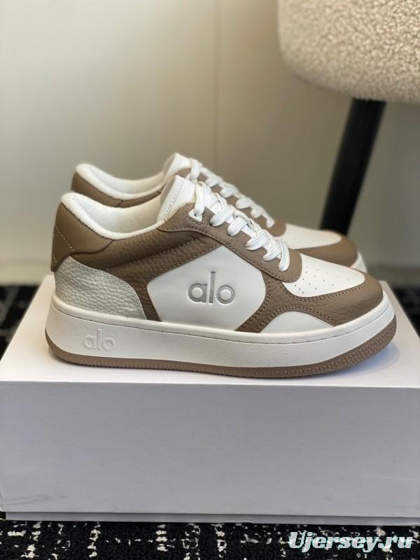 2025 Women Alo White Brown Leather Sneakers KFY00280