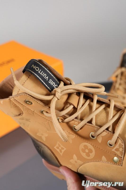 2024 Men Louis Vuitton Beige Black Leather Canvas Boots MJ00470