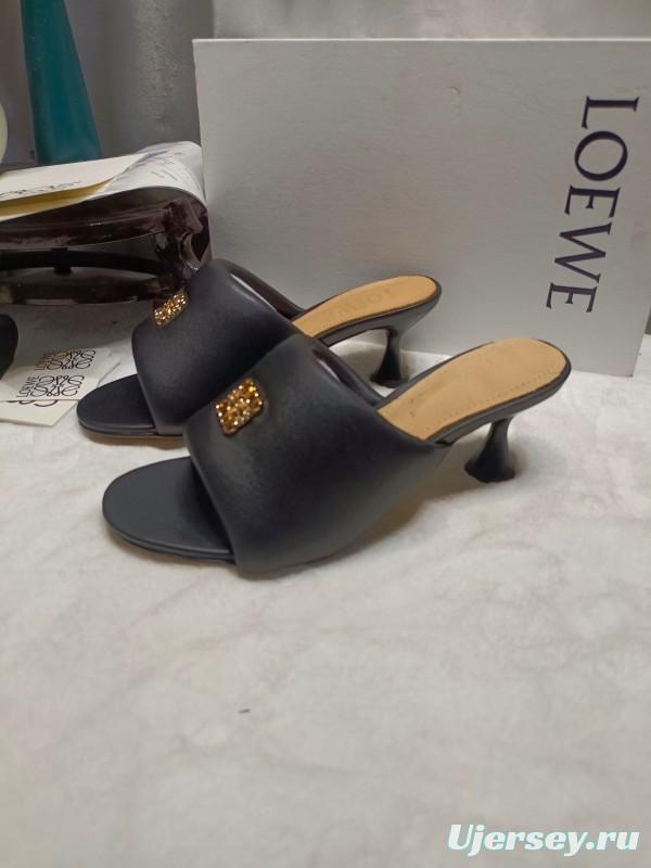 2025 Women Loewe Black Leather Slippers