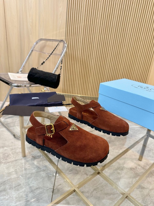2025 Women Prada Brown Suede Sandal LY00280