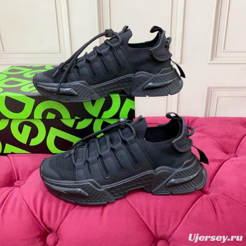 2024 Unisex Dolce & Gabbana Black Knit Leather Sneakers