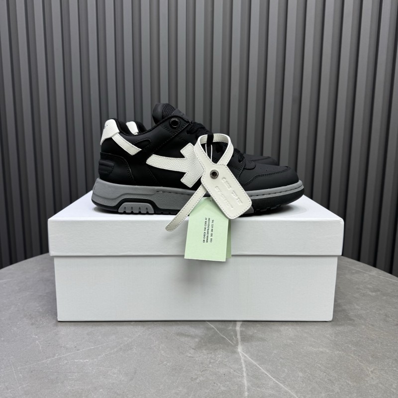 2025 Unisex Off-White Black White Leather Sneakers KFY00320