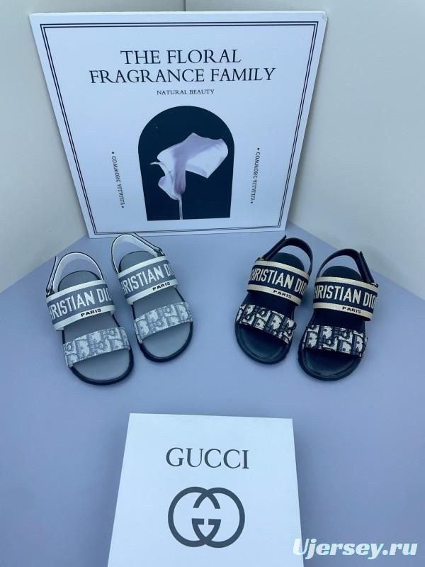 2025 Kids DIOR White Black Canvas Sandals