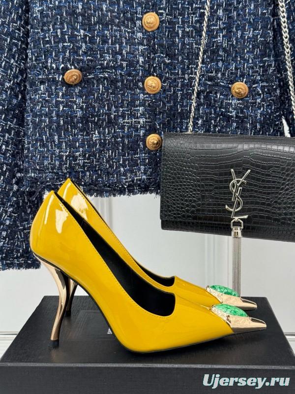 2024 Women Yves Saint Laurent Yellow Patent Leather High Heels