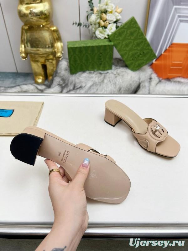 2025 Women Gucci Beige Leather Slippers MJ00190