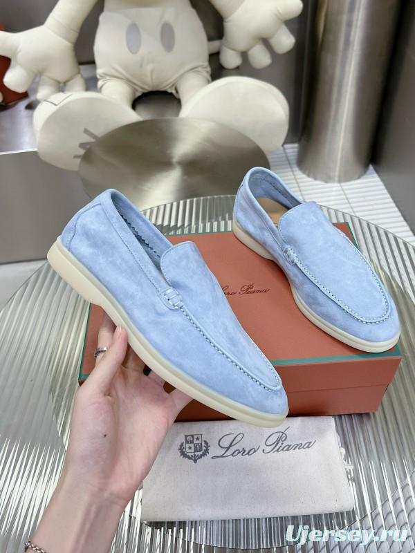 2024 Men Loro Piana Light Blue Suede Loafers MJ00270