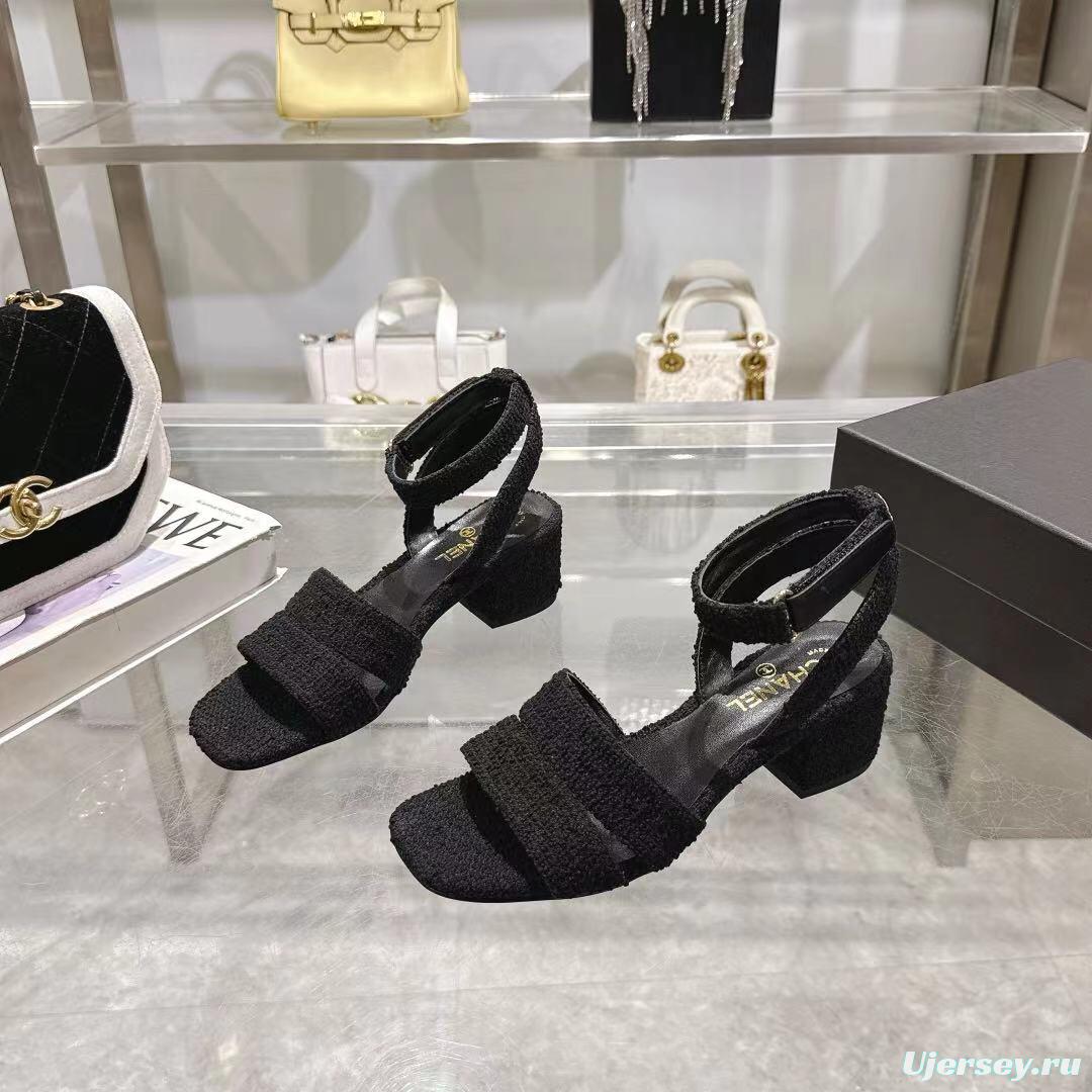 2025 Women Chanel Black Tweed Sandals LY00280