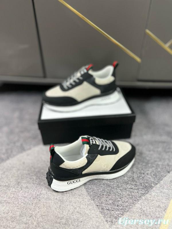 2024 Men Gucci Black White Leather Mesh Sneakers MJ00260
