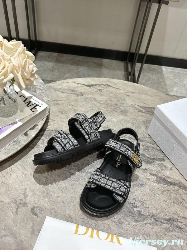 2025 Women Dior Black White Fabric Sandals KFY00300