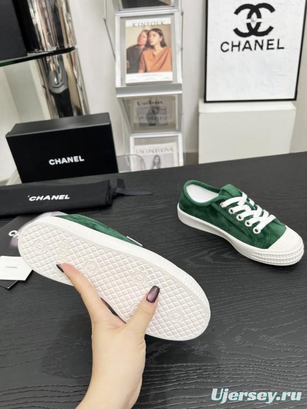 2025 Women Chanel Green Suede Sneakers LY00230