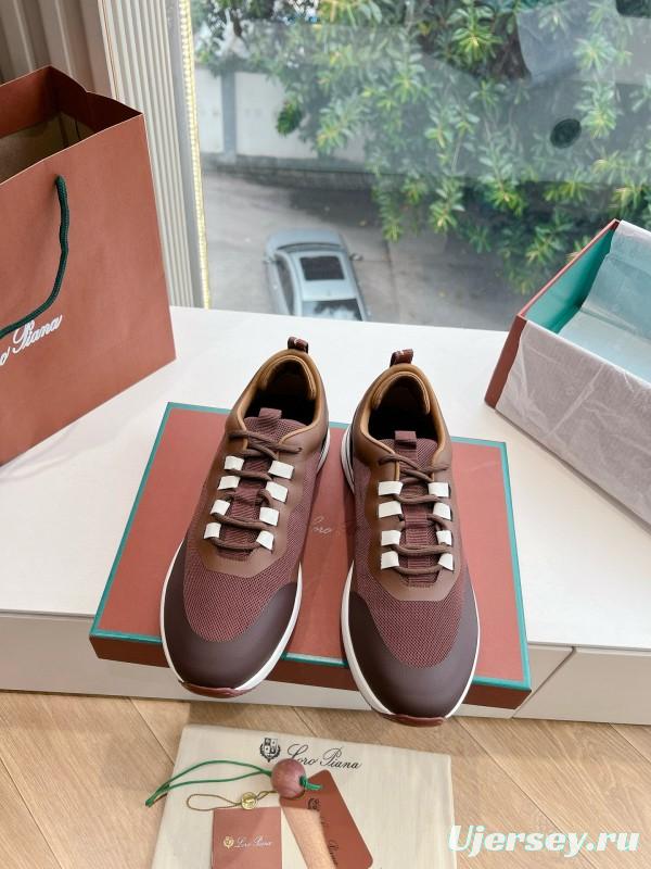2024 Unisex Le Parmentier Brown Beige Mesh Leather Sneakers