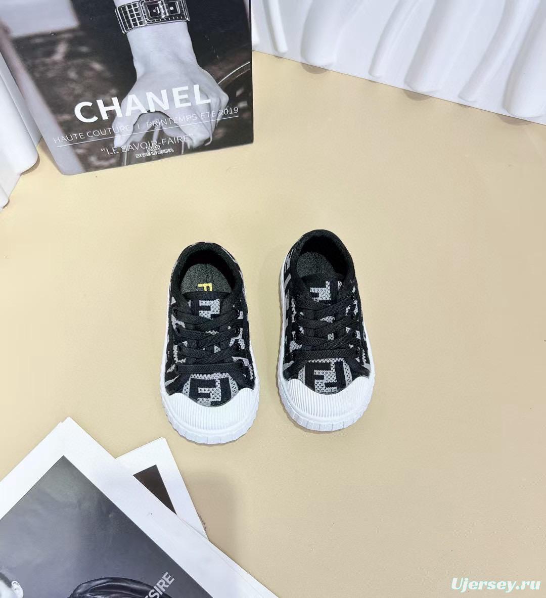2024 Kids Fendi Black Brown Canvas Sneakers