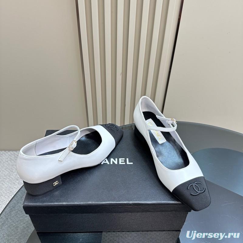 2025 Women Chanel White Black Leather Mary Jane Shoes