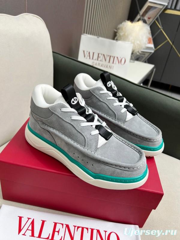 2025 Unisex Valentino Grey White Green Leather Mesh Sneakers LY00390