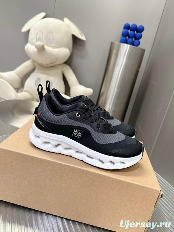 2025 Unisex Loewe Black Grey Leather Mesh Sneakers