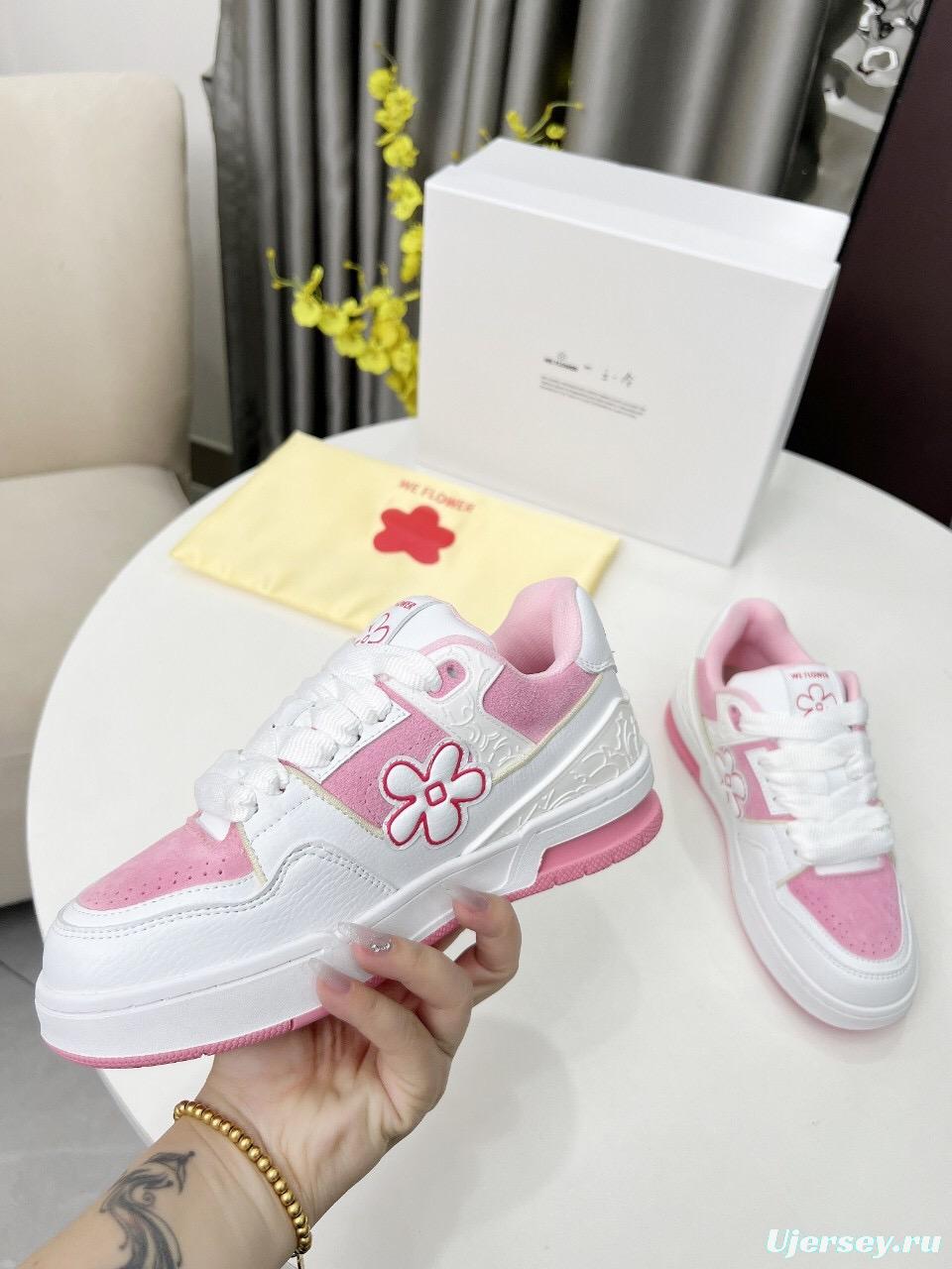 2025 Unisex WEFLOWER White Pink Suede Leather Sneakers LY00280