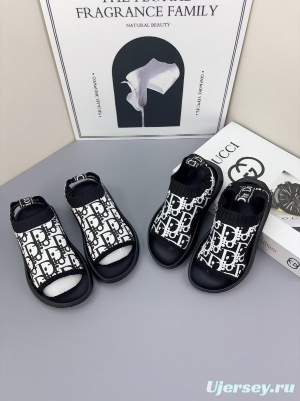 2025 Kids Dior Black White Fabric Sandals