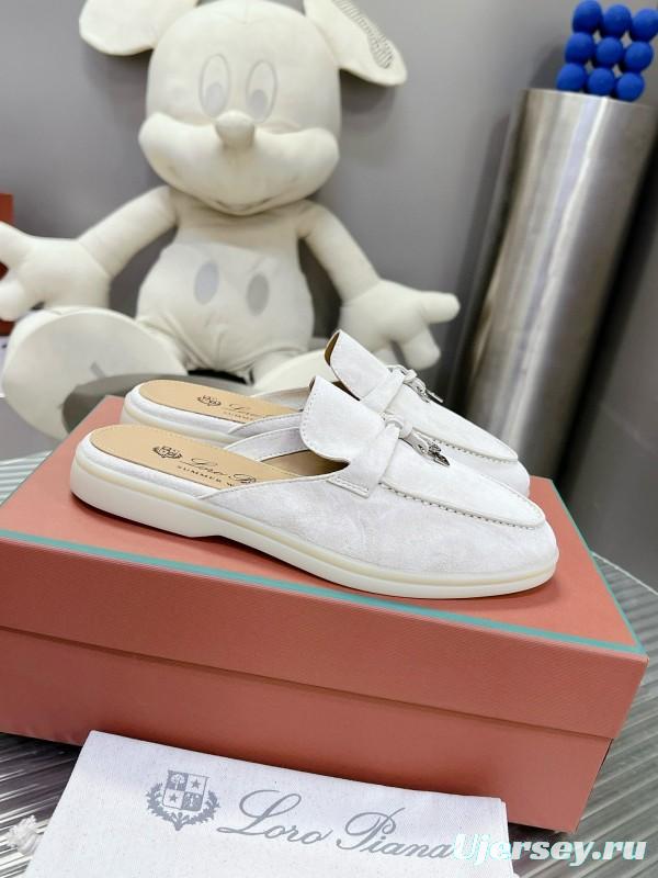 2024 Slippers Loro pianall White Suede Loafers MJ00270