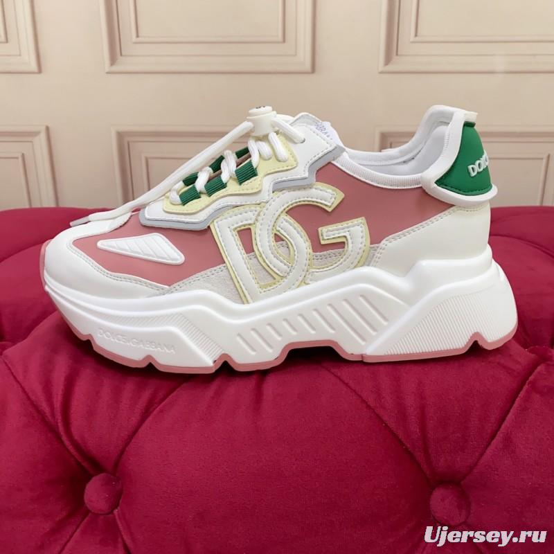 2025 Women Dolce & Gabbana White Pink Green Leather Sneakers LY00330(F)