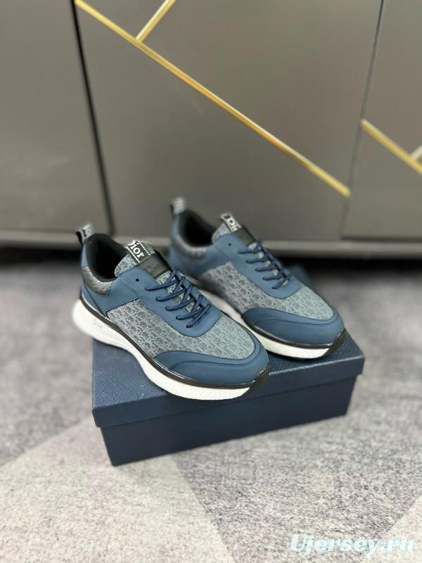 2024 Unisex Dior Blue Grey Leather Fabric Casual Shoes MJ00270