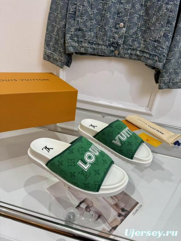 2025 Slippers Louis Vuitton Green Canvas Slippers LY