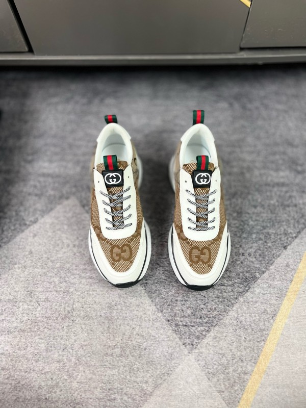 2024 Men Gucci Beige White Canvas Leather Casual Shoes MJ00260