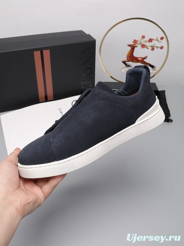 2024 Men Ermenegildo Zegna dark blue suede low top sneakers MJ00240