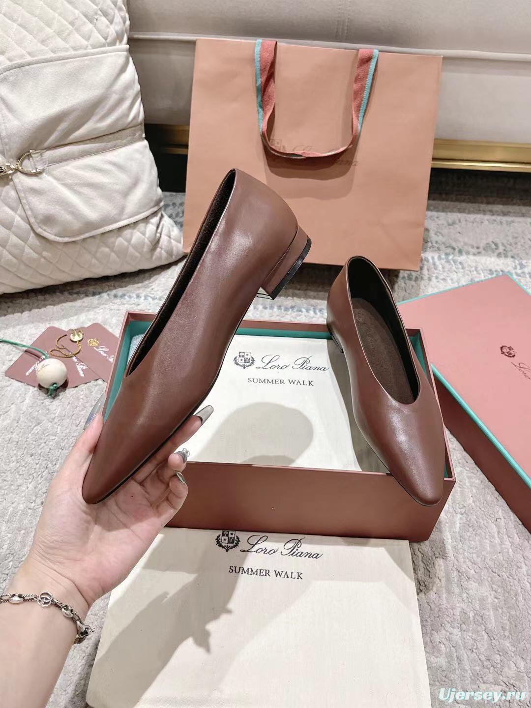 2025 Women Le Parmentier Brown Leather Ballet Flats LY00300