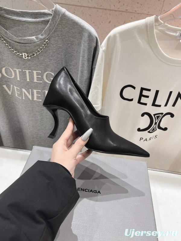 2025 Women Balenciaga Black Leather High Heel Shoes