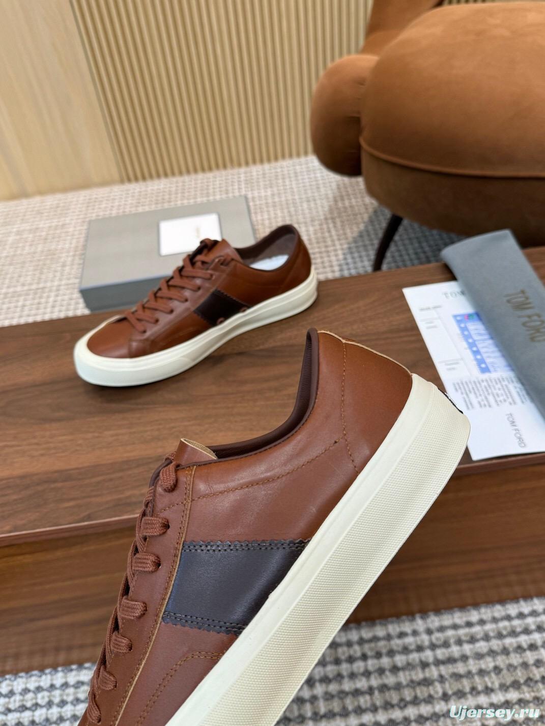 2025 Men TOM FORD Brown Black Leather Sneakers LY00360