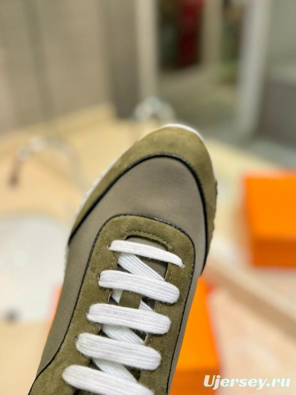 2024 Unisex Hermès Khaki Suede Waterproof Fabric Casual Sneakers MJ00320