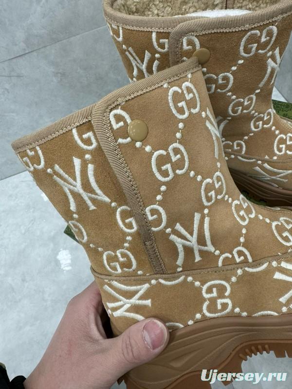2024 Women Gucci Brown Suede Snow Boots Embroidered GG NY MJ00370