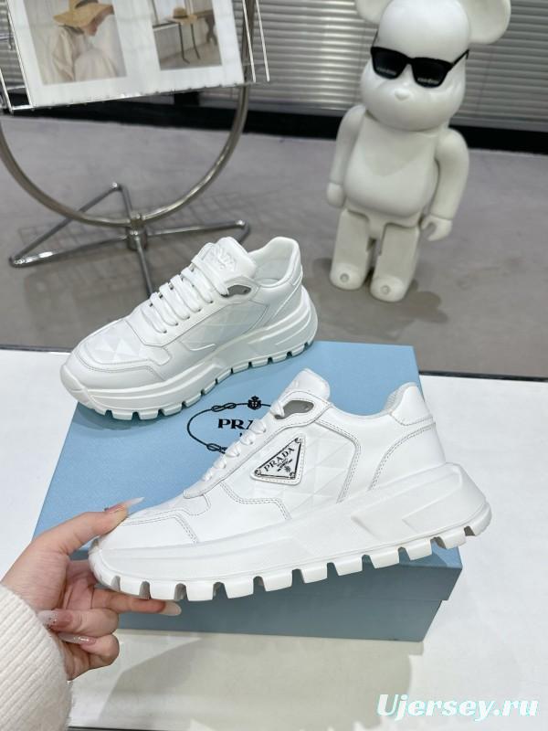 2025 Unisex Prada White Leather Sneakers