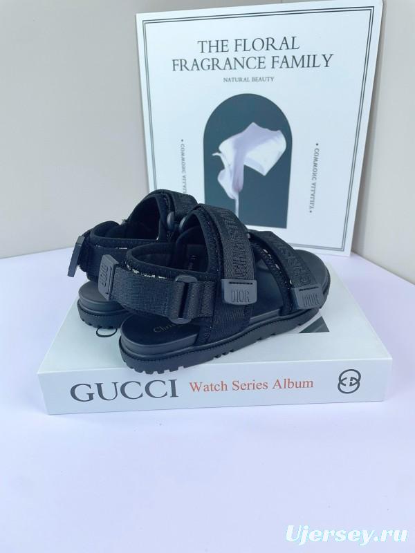 2025 Kids Dior Grey Black Fabric Sandals