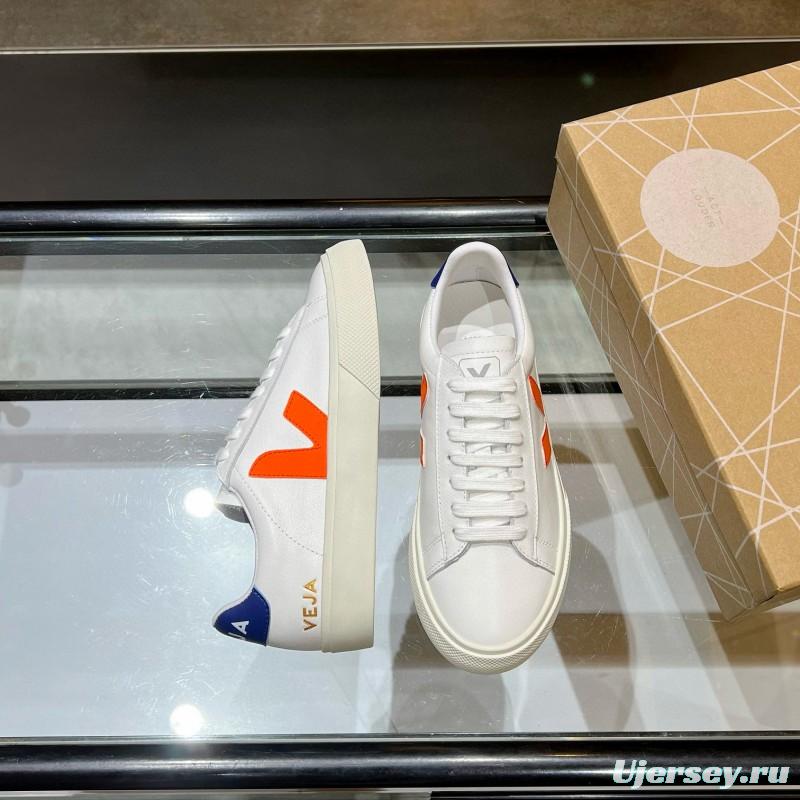 2025 Unisex VEJA White Orange Blue Leather Canvas Sneakers MJ00240