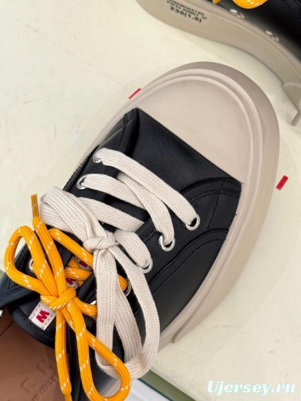 2025 Women YSL Saint Laurent Black White Leather Platform Sneakers Yellow Lace LY00360(F)