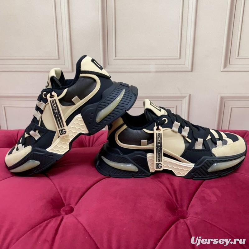 2024 Unisex Dolce & Gabbana Black Beige Wool Leather Sneakers MJ00340