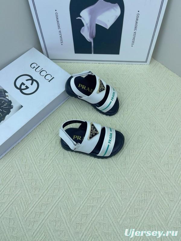 2025 Kids PRADA Black White Leather Sandal