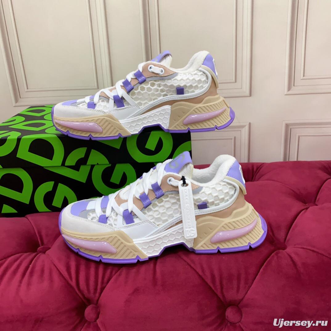 2025 Women Dolce & Gabbana White Purple Beige Mesh Leather Sneakers LY00340