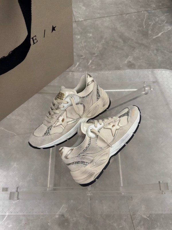 2024 Women GGDB Beige White Suede Mesh Sneakers