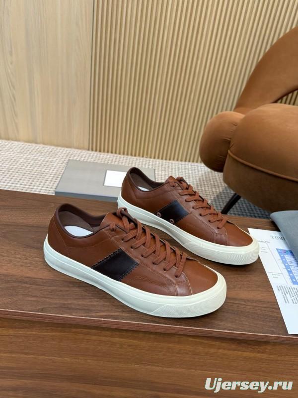 2025 Men TOM FORD Brown Black Leather Sneakers LY00360