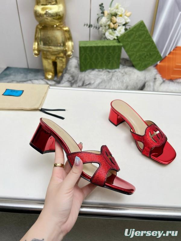 2025 Women Gucci Red Leather Slippers MJ00190