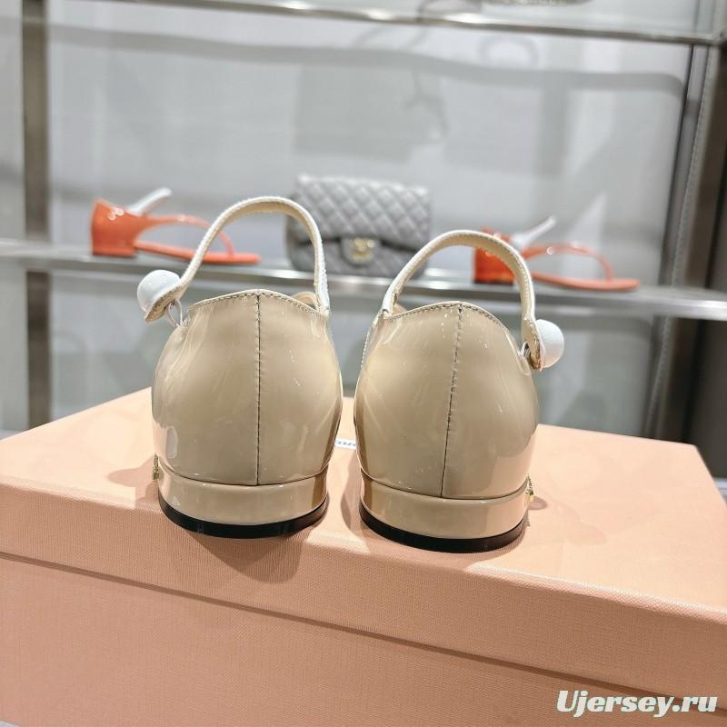 2025 Women MiuMiu Beige Leather T-Strap Sandals With Clear Heel KFY00289(F)